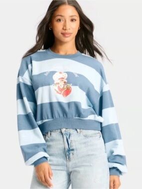 Strawberry Shortcake Cropped Striped Sweatshirt Women's Large